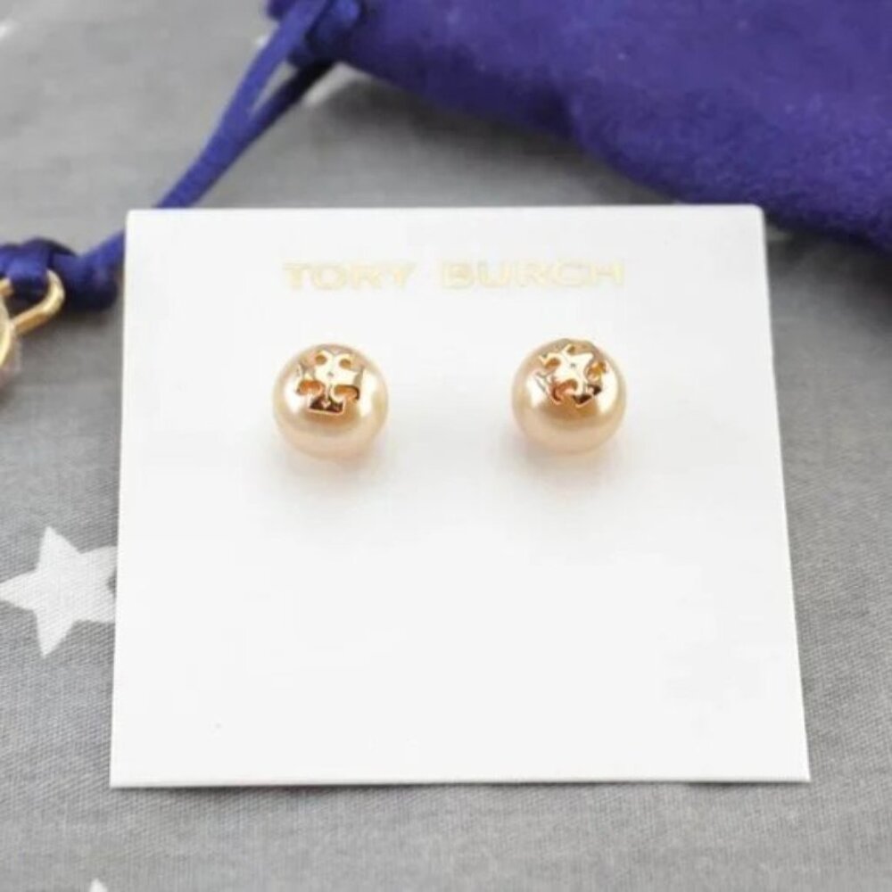 Tory Burch Evie Crystal Pearl Stud Earrings in Rose Gold (Brand New w/ )